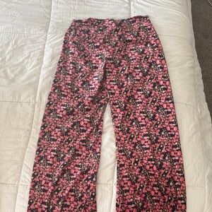 NATURAL LIFE Black and Pink Floral Wide Leg Pants